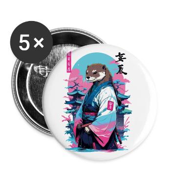 Samurai Otter Aesthetic Vaporwave Stil - Buttons groß 56 mm (5er Pack) - Weiß - Vorne