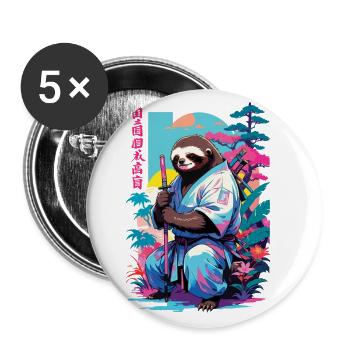 Samurai Faultier Aesthetic Vaporwave Stil - Buttons groß 56 mm (5er Pack) - Weiß - Vorne