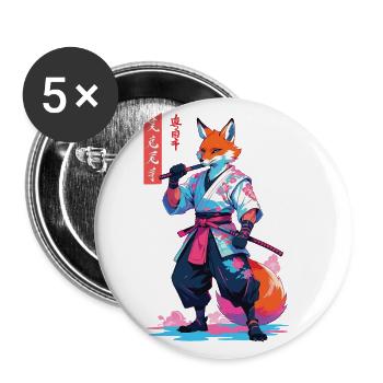 Kitsune Samurai Fuchs Aesthetic Vaporwave Stil - Buttons groß 56 mm (5er Pack) - Weiß - Vorne