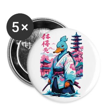 Samurai Duck Aesthetic Vaporwave Style Japanese - Buttons large 2.2''/56 mm (5-pack) - white - Front
