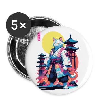 Samurai Katze Vaporwave Aesthetic Design - Buttons groß 56 mm (5er Pack) - Weiß - Vorne
