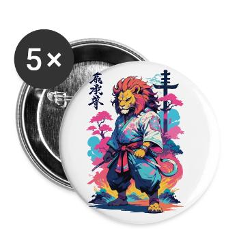 Samouraï Lion Esthétique Vaporwave Style Japon Art - Lot de 5 grands badges (56 mm) - blanc - Devant