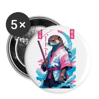 Samurai Otter Aesthetic Vaporwave Asiatischer Stil - Buttons groß 56 mm (5er Pack) - Weiß - Vorne
