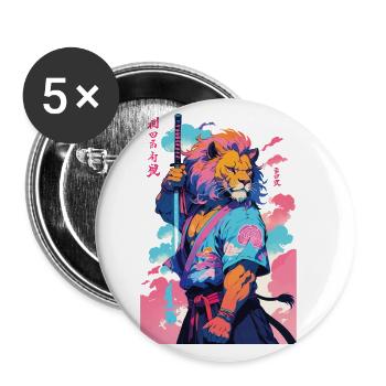 Samurai Löwe Aesthetic Vaporwave Stil - Buttons groß 56 mm (5er Pack) - Weiß - Vorne