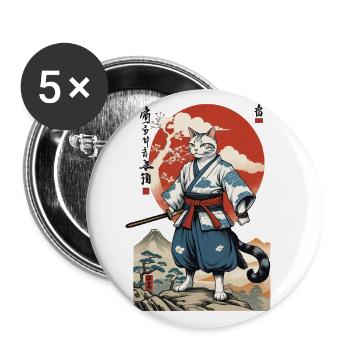 Samurai Cat Vintage Ukiyo-E Japanese - Buttons large 2.2''/56 mm (5-pack) - white - Front