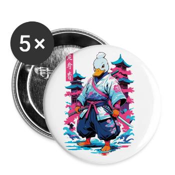 Samurai Duck Aesthetic Vaporwave Style Japan - Buttons large 2.2''/56 mm (5-pack) - white - Front