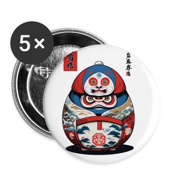 Japanischer Daruma Aesthetic Yokai Streetwear - Buttons groß 56 mm (5er Pack) - Weiß - Vorne