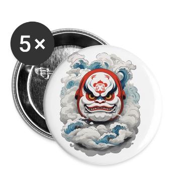 Japanischer Daruma Aesthetic Yokai Vintage - Buttons groß 56 mm (5er Pack) - Weiß - Vorne