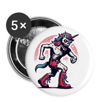Zombie Einhorn Untotes Mystisches Wesen - Buttons groß 56 mm (5er Pack) - Weiß - Vorne