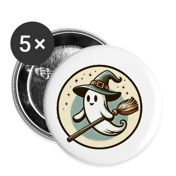 Lustiger Hexengeist Hexenbesen Vintage Art Stil - Buttons groß 56 mm (5er Pack) - Weiß - Vorne