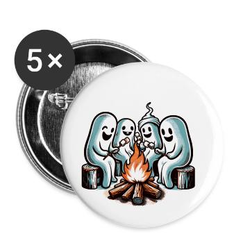 Lustige Halloween Geister Am Lagerfeuer - Buttons groß 56 mm (5er Pack) - Weiß - Vorne