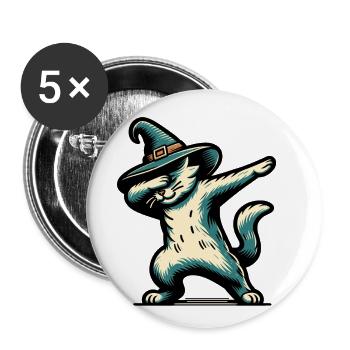 Dabbende Hexen Katze Dabbing Haustier Gruseliges - Buttons groß 56 mm (5er Pack) - Weiß - Vorne
