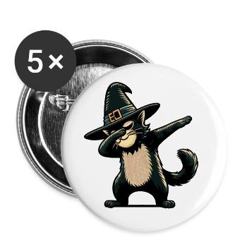 Dabbende Hexen Katze Lustiger Katzenliebhaber - Buttons groß 56 mm (5er Pack) - Weiß - Vorne