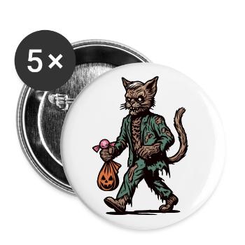 Undead Zombie Cat Trick or Treat Halloween - Buttons large 2.2''/56 mm (5-pack) - white - Front
