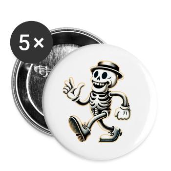 Squelette d’os d’Halloween de dessin animé vintage rétro - Lot de 5 grands badges (56 mm) - blanc - Devant