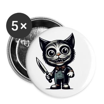 Creepy Cat Psycho Pet Halloween Decoration - Buttons large 2.2''/56 mm (5-pack) - white - Front