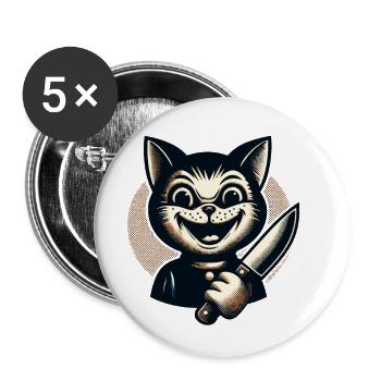 Creepy Cat Psycho Pet Halloween Decoration - Buttons large 2.2''/56 mm (5-pack) - white - Front
