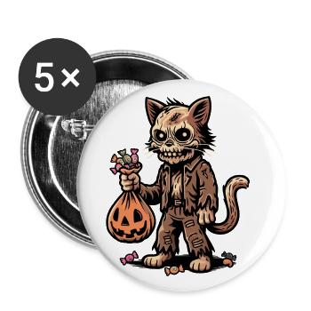 Chat zombie mort-vivant Trick or Treat - Lot de 5 grands badges (56 mm) - blanc - Devant
