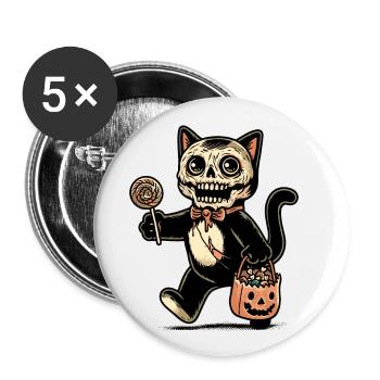 Chat zombie effrayant Trick Or Treat - Lot de 5 grands badges (56 mm) - blanc - Devant