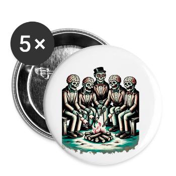 Camping Am Lagerfeuer Halloween Zombie Liebhaber - Buttons groß 56 mm (5er Pack) - Weiß - Vorne
