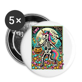 Drôle de squelette de licorne aime les bonbons - Lot de 5 grands badges (56 mm) - blanc - Devant
