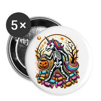 Drôle de squelette de licorne aime les bonbons - Lot de 5 grands badges (56 mm) - blanc - Devant