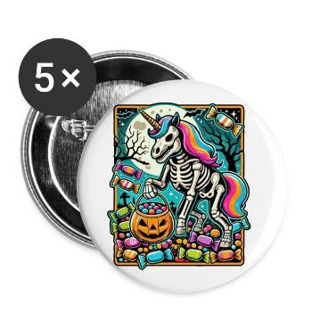 Drôle de squelette de licorne aime les bonbons - Lot de 5 grands badges (56 mm) - blanc - Devant