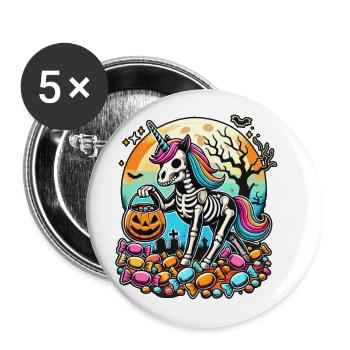 Drôle de squelette de licorne aime les bonbons - Lot de 5 grands badges (56 mm) - blanc - Devant
