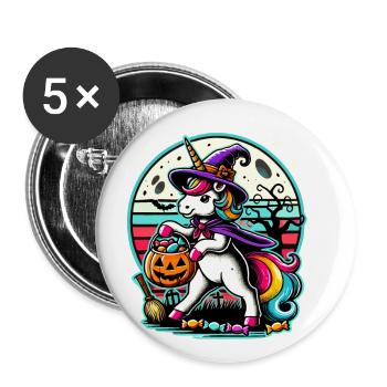 Funny Witch Unicorn Halloween Trick or Treat - Buttons large 2.2''/56 mm (5-pack) - white - Front