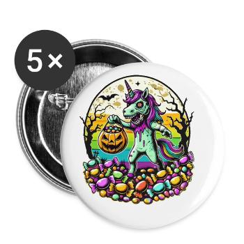 Funny Zombie Unicorn Loves Candy - Buttons large 2.2''/56 mm (5-pack) - white - Front