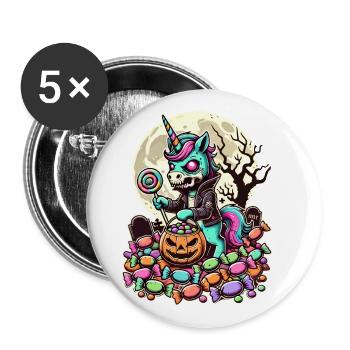 Funny Zombie Unicorn Loves Candy - Buttons large 2.2''/56 mm (5-pack) - white - Front