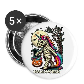 Drôle de licorne momie aime les bonbons - Lot de 5 grands badges (56 mm) - blanc - Devant