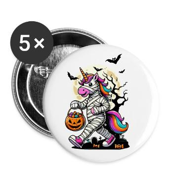 Drôle de licorne momie aime les bonbons - Lot de 5 grands badges (56 mm) - blanc - Devant