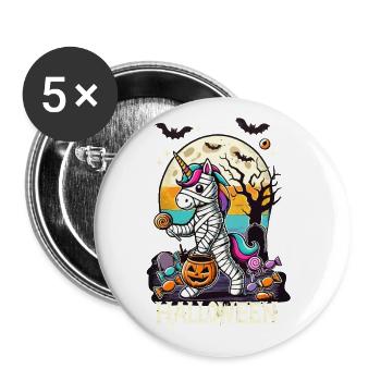 Lustige Einhorn Mumie Liebt Süßigkeiten - Buttons groß 56 mm (5er Pack) - Weiß - Vorne