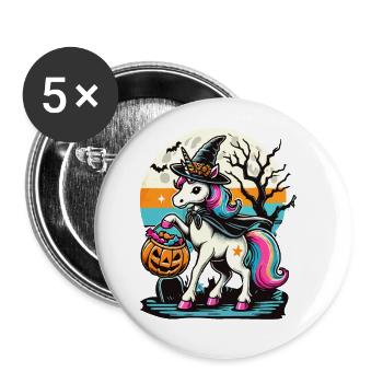Lustiges Hexen Einhorn Möchte Süßigkeiten - Buttons groß 56 mm (5er Pack) - Weiß - Vorne