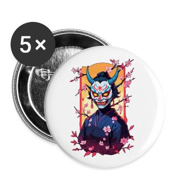 Oni Samouraï Vaporwave Esthétique Japon Culture - Lot de 5 grands badges (56 mm) - blanc - Devant