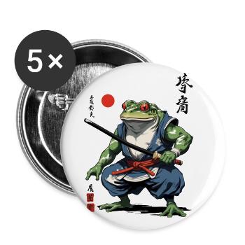 Samurai Frosch Vintage Ukiyo-e Stil Kunstwerk - Buttons groß 56 mm (5er Pack) - Weiß - Vorne
