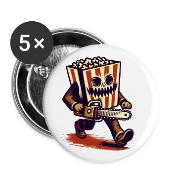 Unheimliches Psycho Popcorn Für Gruselfilme - Buttons groß 56 mm (5er Pack) - Weiß - Vorne