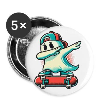 Skateboaring Dabbing Ghost Funny Halloween - Buttons large 2.2''/56 mm (5-pack) - white - Front