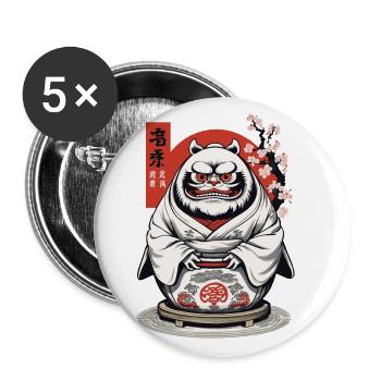 Daruma Japonais Esthétique Yokai Vintage - Lot de 5 grands badges (56 mm) - blanc - Devant