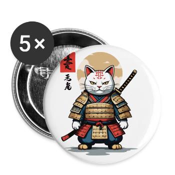 Samurai Katze Asiatischer Ukiyo-E Stil Aesthetic - Buttons groß 56 mm (5er Pack) - Weiß - Vorne