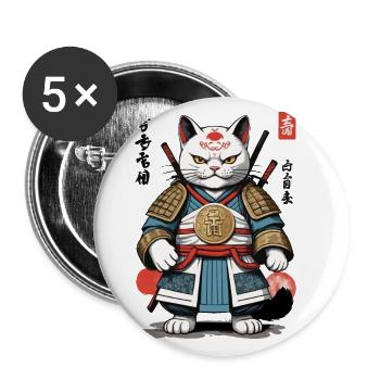 Chat samouraï au look streetwear anime - Lot de 5 grands badges (56 mm) - blanc - Devant