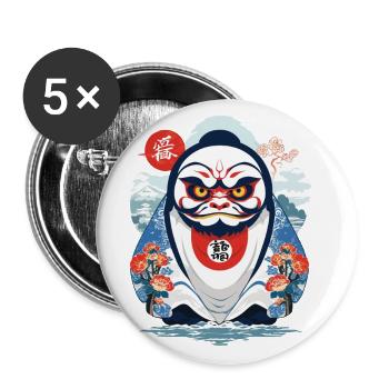 Daruma Japonais Esthétique Yokai Vintage - Lot de 5 grands badges (56 mm) - blanc - Devant