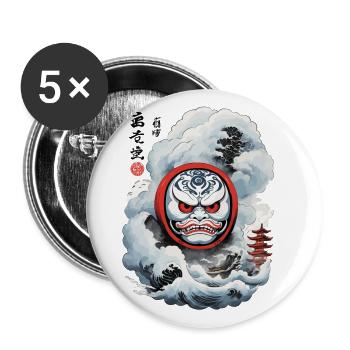 Japanese Daruma Aesthetic Yokai Streetwear - Buttons large 2.2''/56 mm (5-pack) - white - Front