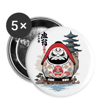 Daruma Japonais Esthétique Yokai Vintage - Lot de 5 grands badges (56 mm) - blanc - Devant