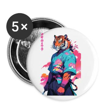 Tiger Yokai Vaporwave Aesthetic Samurai Art - Buttons large 2.2''/56 mm (5-pack) - white - Front
