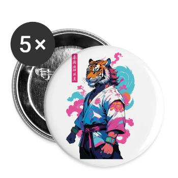 Tiger Yokai Vaporwave Aesthetic Samurai Design - Buttons large 2.2''/56 mm (5-pack) - white - Front