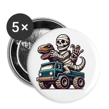 Dino Mit Skelett Dinosaurier Auf Monstertruck - Buttons groß 56 mm (5er Pack) - Weiß - Vorne