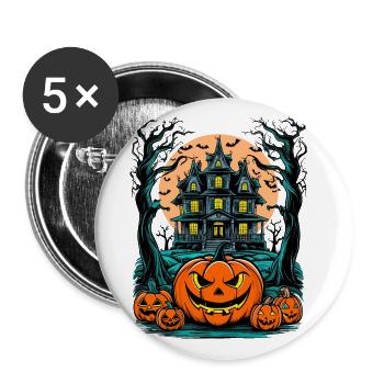 Gespenstisches Geisterhaus Gruselige Geistervilla - Buttons groß 56 mm (5er Pack) - Weiß - Vorne