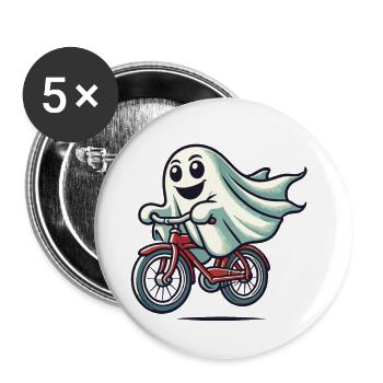 Bicycle Riding Ghost Funny Ghost - Buttons large 2.2''/56 mm (5-pack) - white - Front